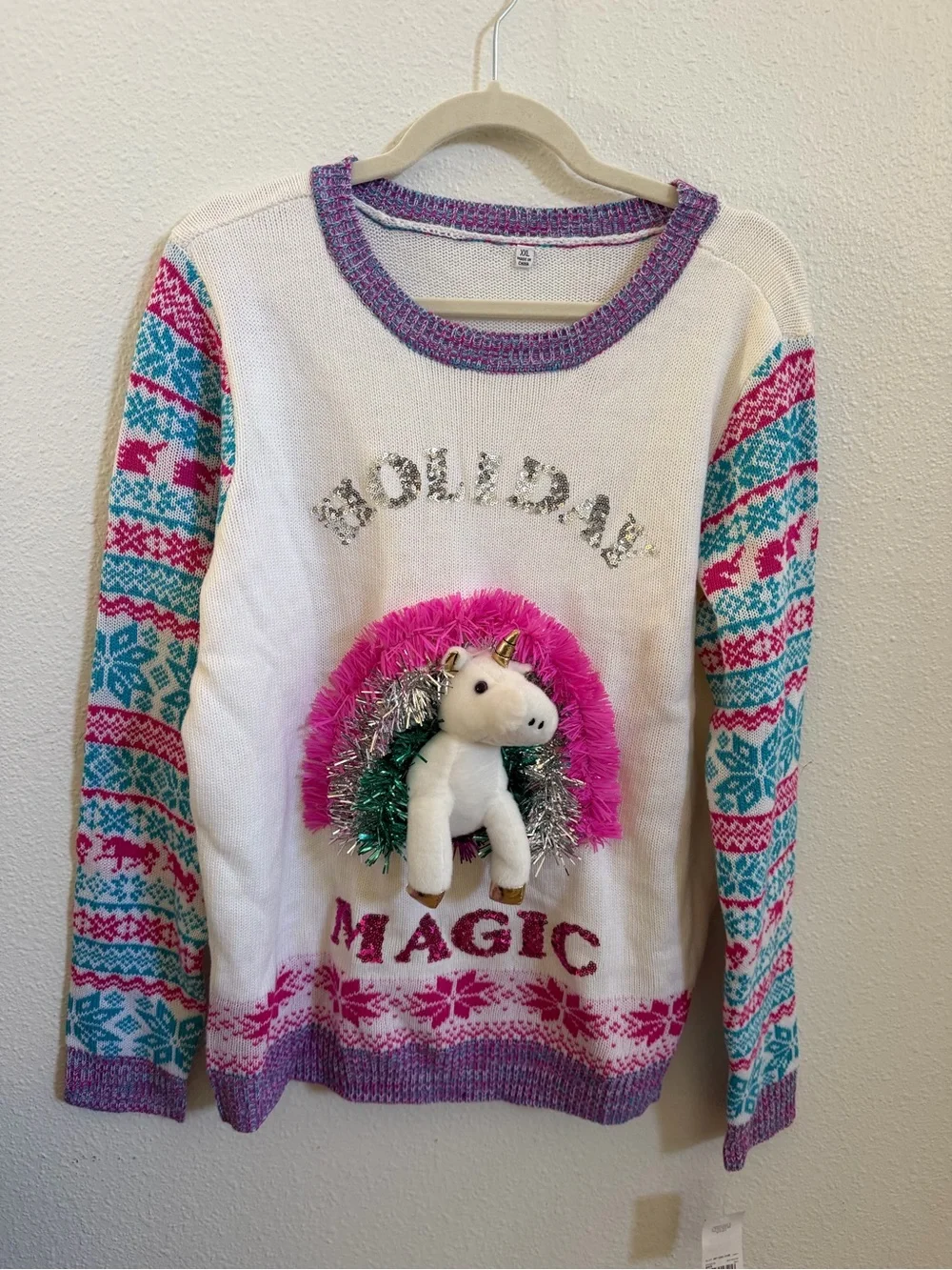 “Ugly” Christmas holiday magic unicorn sweater